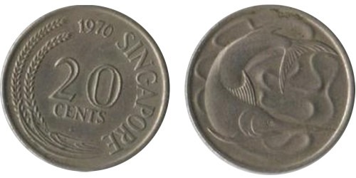 20 центов 1970 Сингапур — Рыба-меч (меченос)