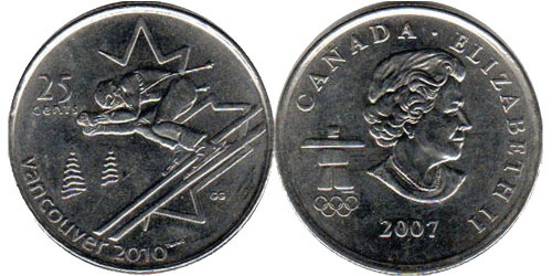 25 центов 2007 Канада — XXI зимние Олимпийские Игры, Ванкувер 2010 — Горные лыжи