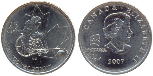 25 центов 2007 Канада — XXI зимние Олимпийские Игры, Ванкувер 2010 — Кёрлинг на колясках
