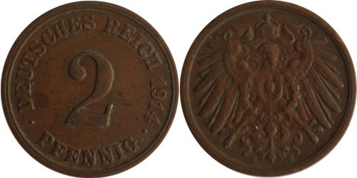 2 пфеннига 1914 «E» Германская империя