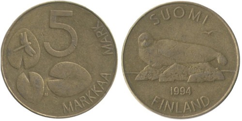 5 марок 1994 Финляндия — Тюлень