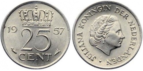 25 центов 1957 Нидерланды