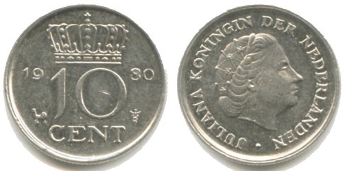 10 центов 1980 Нидерланды
