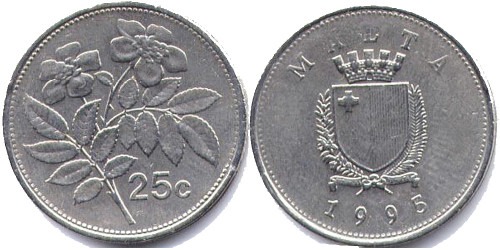 25 центов 1995 Мальта