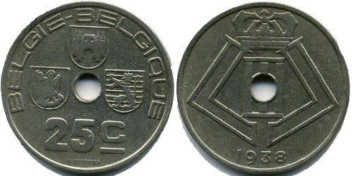 25 сантимов 1938 Бельгия — BELGIE — BELGIQUE
