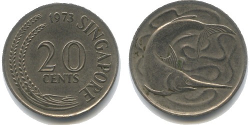 20 центов 1973 Сингапур — Рыба-меч (меченос)