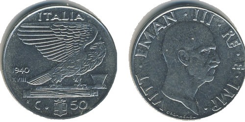 50 чентезимо 1940 Италия — магнитная — XVIII