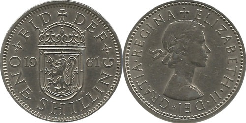 1 шиллинг 1961 Великобритания — Шотландский герб — атакующий лев внутри коронованного щита
