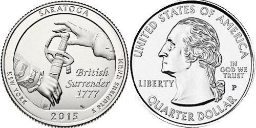 25 центов 2015 P США — Национальный исторический парк Саратога Нью-Йорк — Saratoga New York