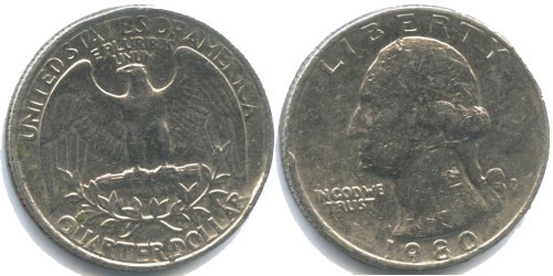 25 центов 1980 P США