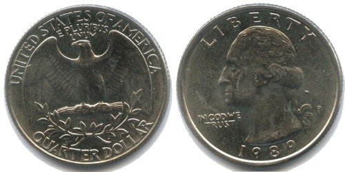 25 центов 1989 P США