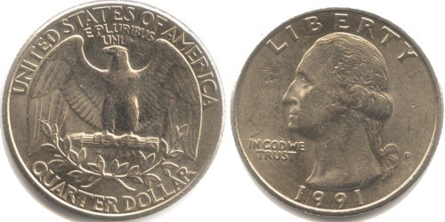 25 центов 1991 P США