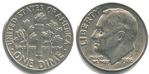 10 центов 1986 D США