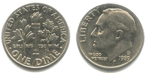 10 центов 1989 D США