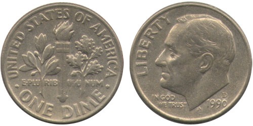 10 центов 1990 D США