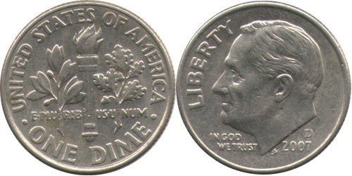 10 центов 2007 D США