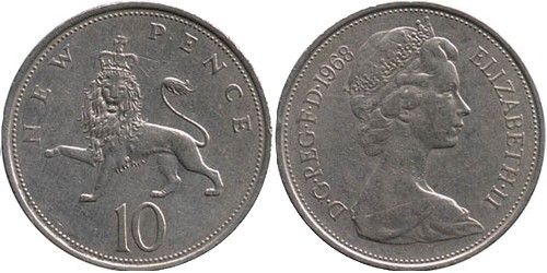 10 новых пенсов 1968 Великобритания