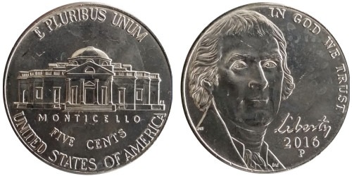 5 центов 2016 P США — Jefferson Nickel