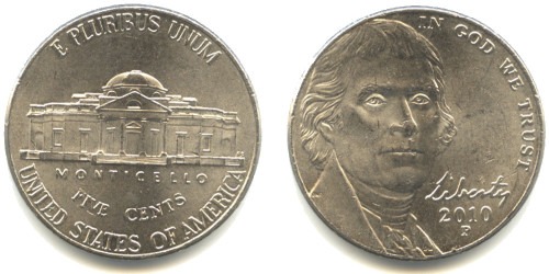 5 центов 2010 P США — Jefferson Nickel