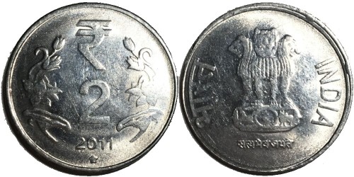 2 рупии 2011 Индия — Хайдарабад