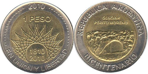 1 песо 2010 Аргентина — 200 лет Аргентине — ледник Перито-Морено