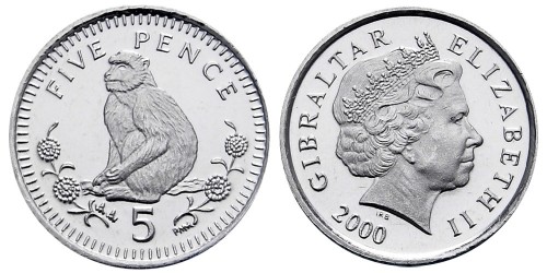 5 пенсов 2000 Гибралтар UNC