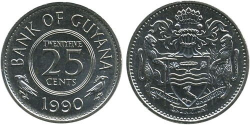 25 центов 1990 Гайана UNC