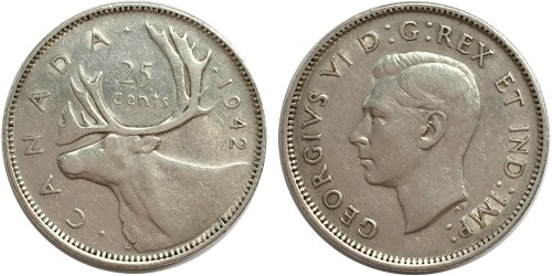 25 центов 1942 Канада — серебро