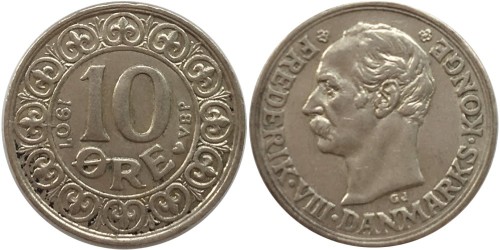 10 эре 1907 Дания — серебро