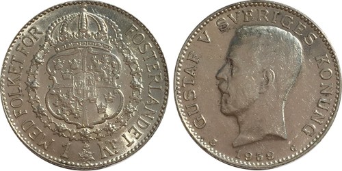 1 крона 1939 Швеция  — серебро