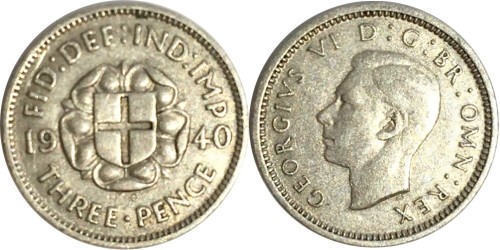 3 пенса 1940 Великобритания — серебро №2