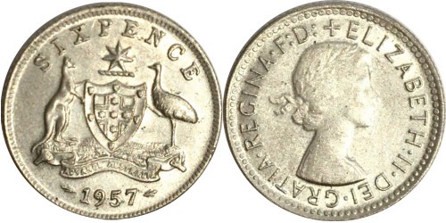 6 пенсов 1957 Австралия — серебро