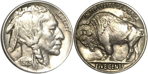 5 центов 1925 США — Buffalo Nickel