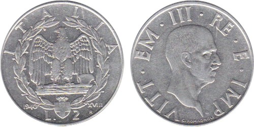 2 лиры 1940 Италия — магнитная — XVIII