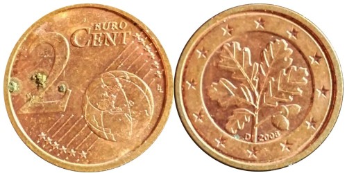 2 евроцента 2008 «D» Германия