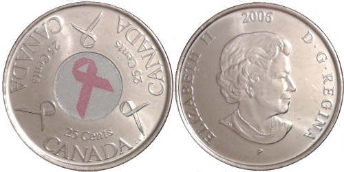 25 центов 2006 Канада — Розовая ленточка — Борьба с раком молочной железы UNC
