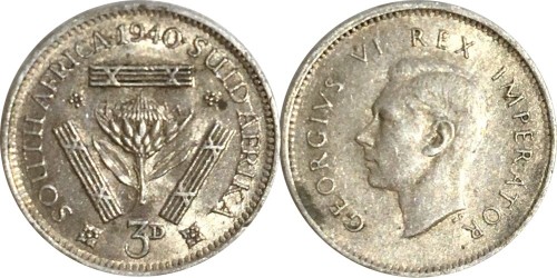 3 пенса 1940 Британская ЮАР — серебро