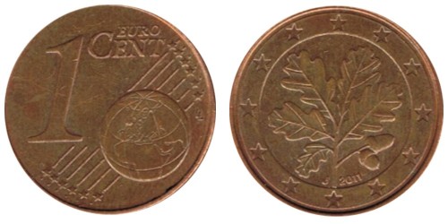 1 евроцент 2011 «J» Германия