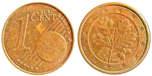 1 евроцент 2007 «D» Германия