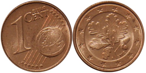 1 евроцент 2002 «F» Германия