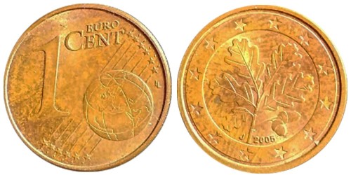 1 евроцент 2005 «J» Германия
