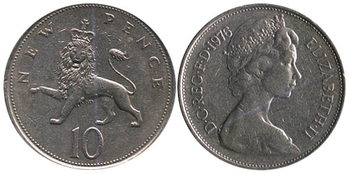 10 новых пенсов 1976 Великобритания