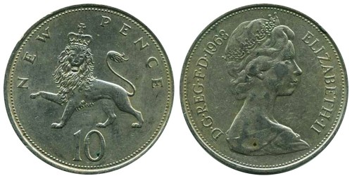 10 новых пенсов 1968 Великобритания