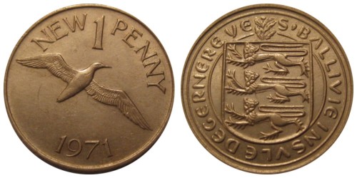 1 новый пенни 1971 остров Гернси
