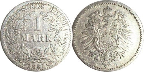 1 марка 1881 «А» Германия — серебро