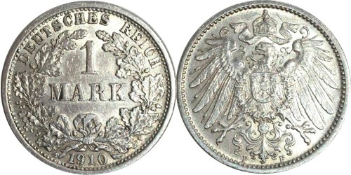 1 марка 1910 «F» Германия — серебро