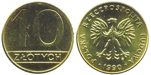 10 злотых 1990 Польша
