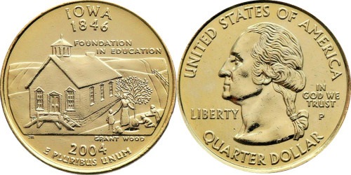 25 центов 2004 P США — Айова — Iowa UNC — позолота