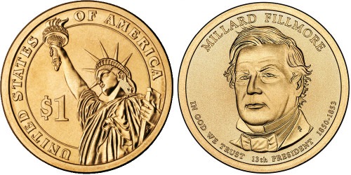 1 доллар 2010 D США UNC — Президент США — Миллард Филлмор (1850-1853) №13