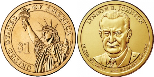 1 доллар 2015 P США UNC — Президент США — Линдон Джонсон (1963–1969) №36